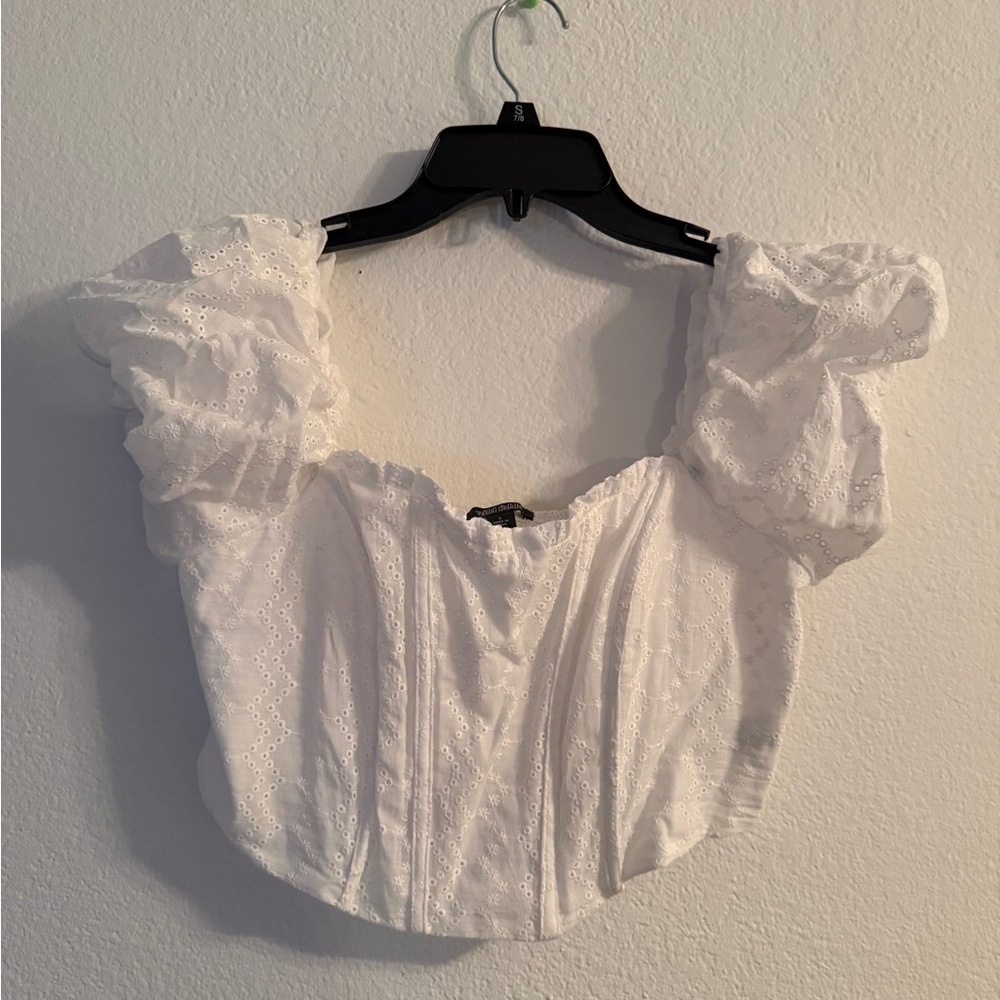 Wild Fable White Eyelet Blouse with Puff Sleeves